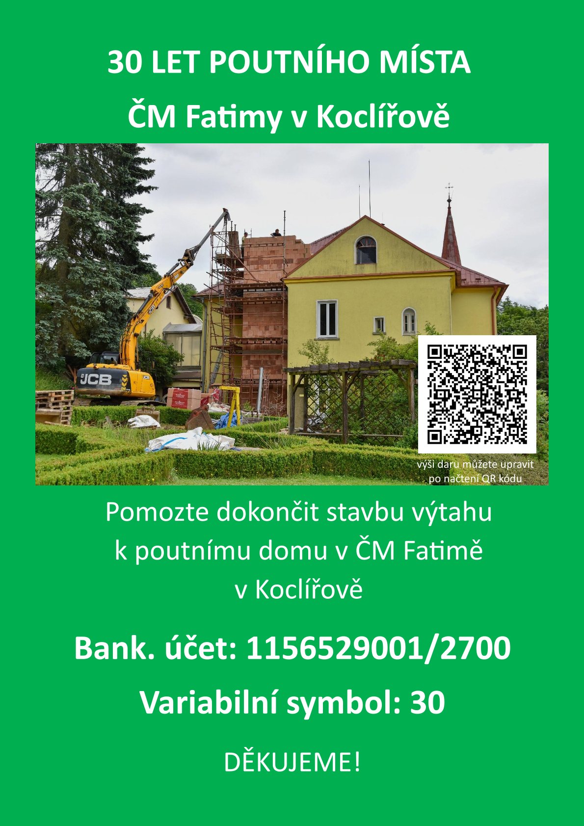 Pomozte dokončit stavbu výtahu k poutnímu domu v ČM Fatimě v Koclířově 